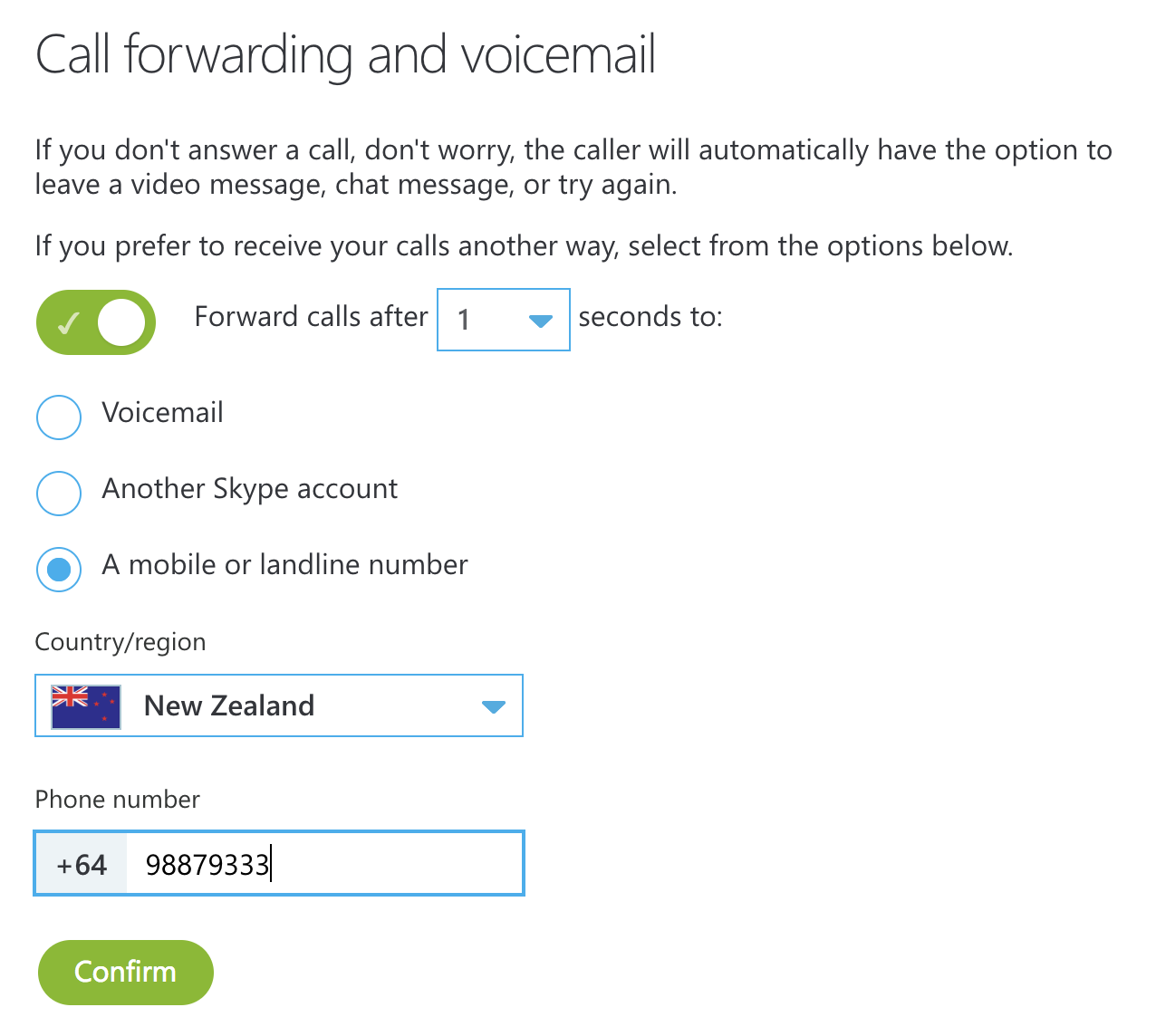 Skype call forwarding